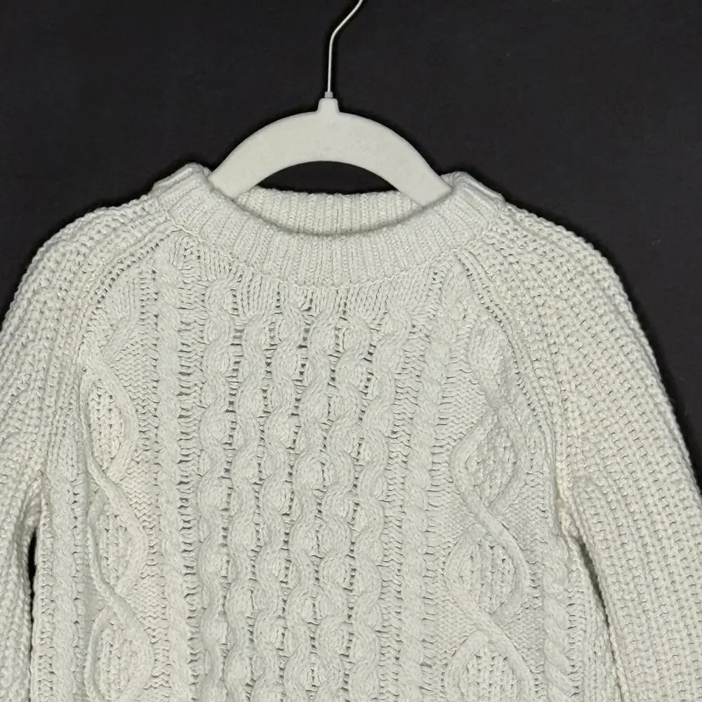 Gap XS Kids Cable Knit Crew Neck Sweater Cream Tan Long Sleeve Cotton Cabincore